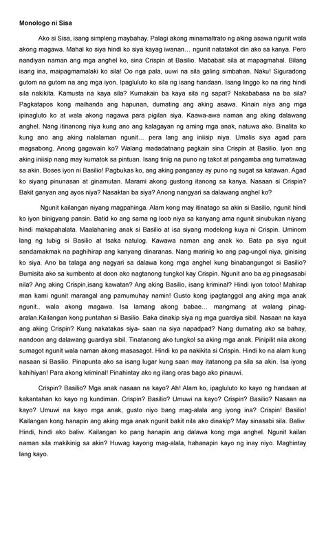 filipino monologue script|Monologo Ni Sisa .